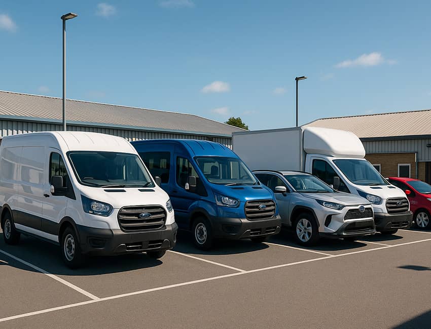 Staffordshire Vehicle Hire fleet of cars, vans, and minibuses